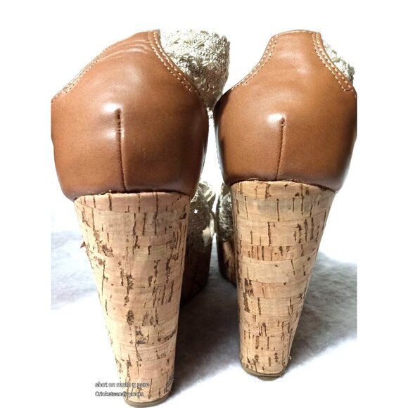 Steve Madden Beige Cork Woven Fabric Edelle Platform Sandals Size 8 - Picture 5 of 16